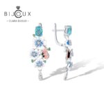 Сребърни обеци Azure Butterfly Garden с цветя, пеперуди, емайл и английско закопчаване – страничен изглед
