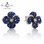 Сребърни обеци Sapphire Clover във формата на четирилистна детелина с лабораторни сапфири и бял цирконий – Clara Bijoux