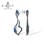 Сребърни висящи обеци Midnight Blue Wings със сини и черни шпинели, черен родий и закопчаване с щифт – Clara Bijoux