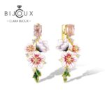 Бутикови позлатени сребърни обеци Blush Blossom с розови кристали, бял цирконий и цветен флорален емайл – Clara Bijoux