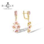 Бутикови позлатени сребърни обеци Pink Blossom Cascade с каскада от розови емайлирани цветя – Clara Bijoux