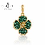 Сребърна висулка детелина Lucky Emerald със зелени шпинели, жълта позлата и бели цирконии – Clara Bijoux
