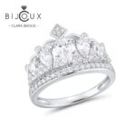 Сребърен пръстен корона Royal Crown от сребро 925 с родиево покритие и бели цирконии – Clara Bijoux