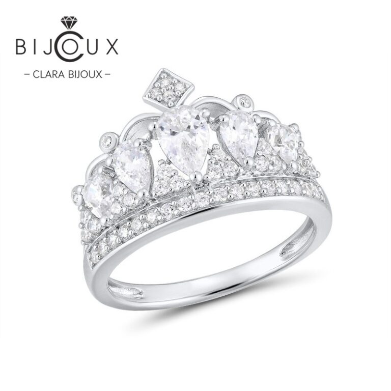 Сребърен пръстен корона Royal Crown от сребро 925 с родиево покритие и бели цирконии – Clara Bijoux