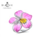 Сребърен пръстен с розов емайл Розова орхидея Clara Bijoux